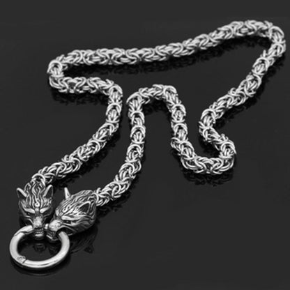 Authentic Viking Wolf Head Necklace - Rugged Steel Chain with Hammer Pendant - Bold, Nordic - inspired Mens Jewelry - One - of - a - Kind Statement Accessory - Bjeul