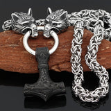 Authentic Viking Wolf Head Necklace - Rugged Steel Chain with Hammer Pendant - Bold, Nordic - inspired Mens Jewelry - One - of - a - Kind Statement Accessory - Bjeul