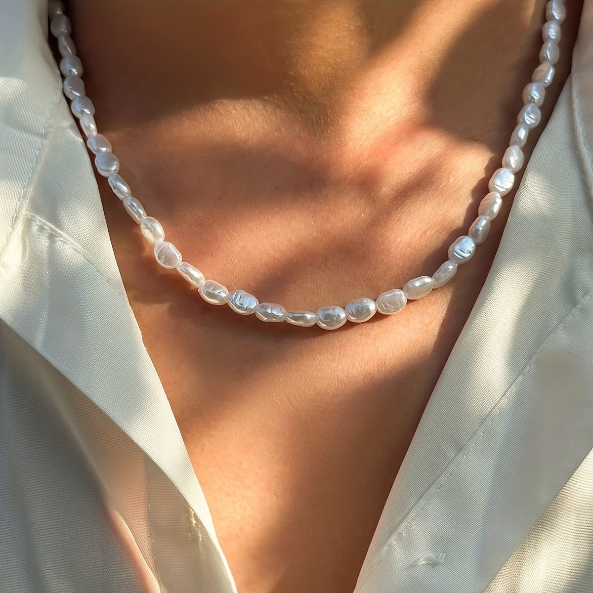 Baroque Men's Imitation Pearl Chain Necklace - Necklace for Men - Bjeul