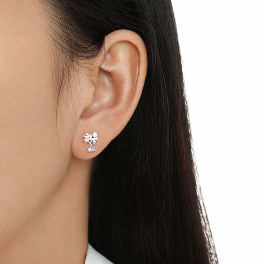 Bow - Knot with Heart Stud Earrings - Bjeul