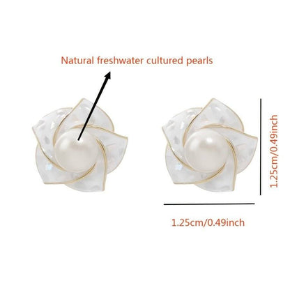 Camellia Seashell Natural Freshwater Pearl Stud Earrings - Bjeul