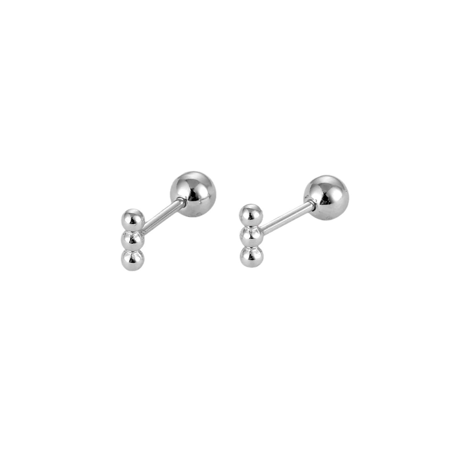 Casual Mini Three Beads 925 Sterling Screw Flat Stud Earring (Single) - Bjeul