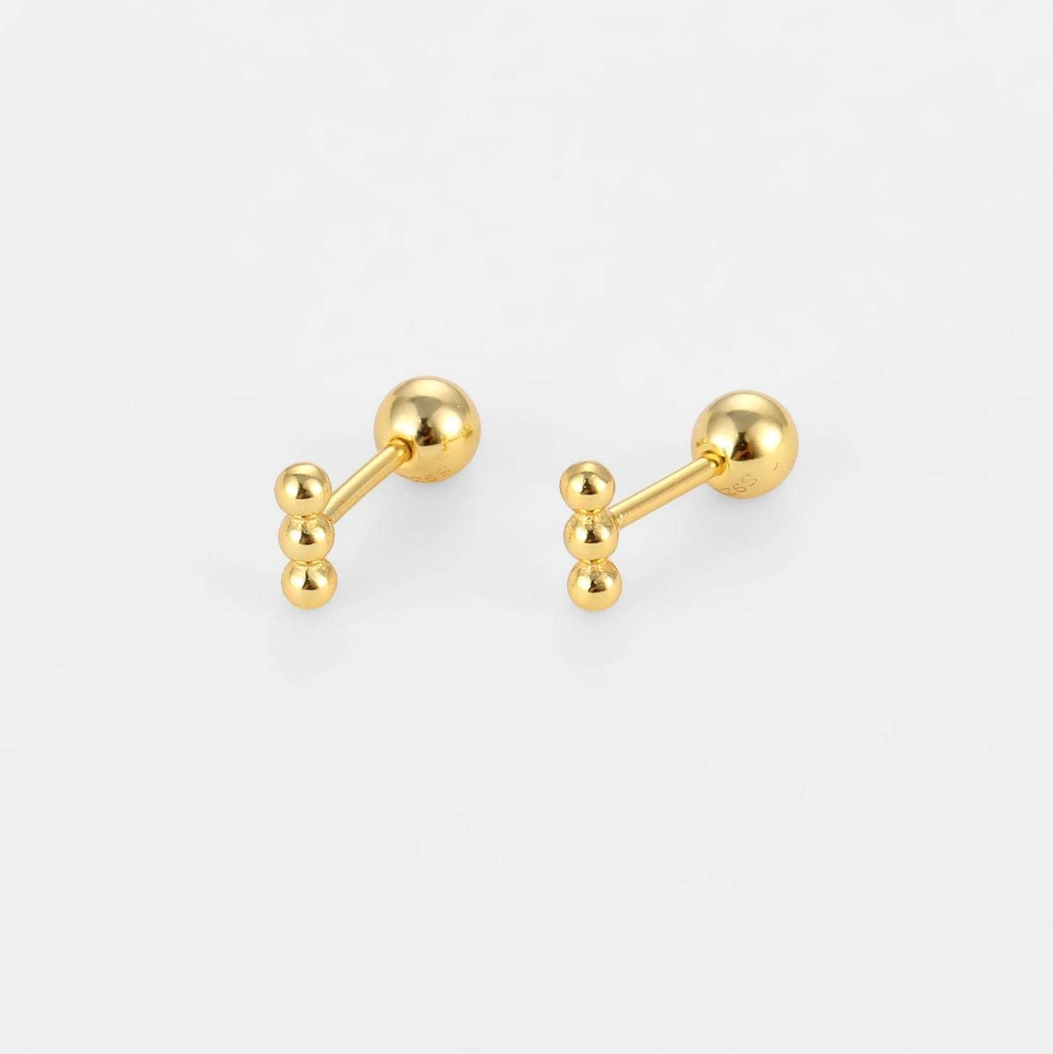 Casual Mini Three Beads 925 Sterling Screw Flat Stud Earring (Single) - Bjeul