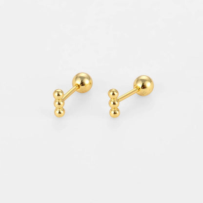 Casual Mini Three Beads 925 Sterling Screw Flat Stud Earring (Single) - Bjeul