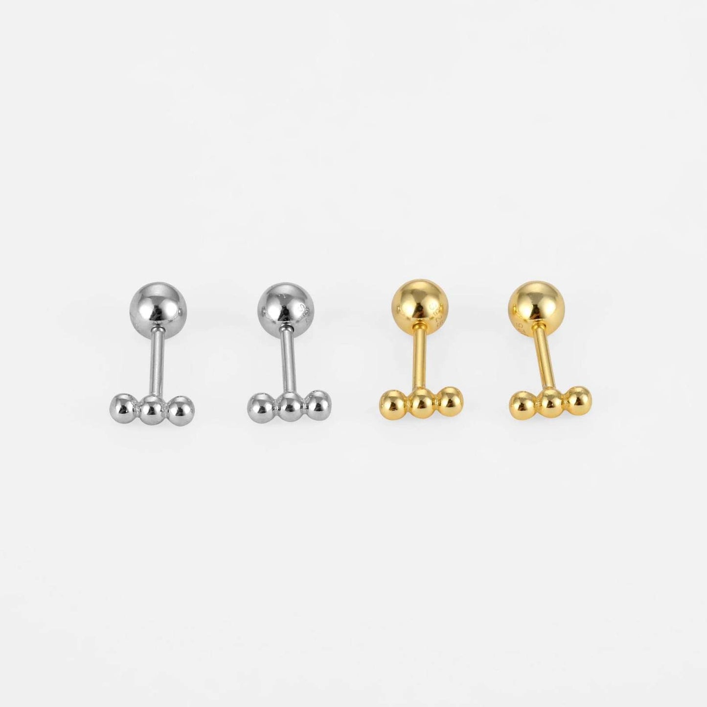 Casual Mini Three Beads 925 Sterling Screw Flat Stud Earring (Single) - Bjeul