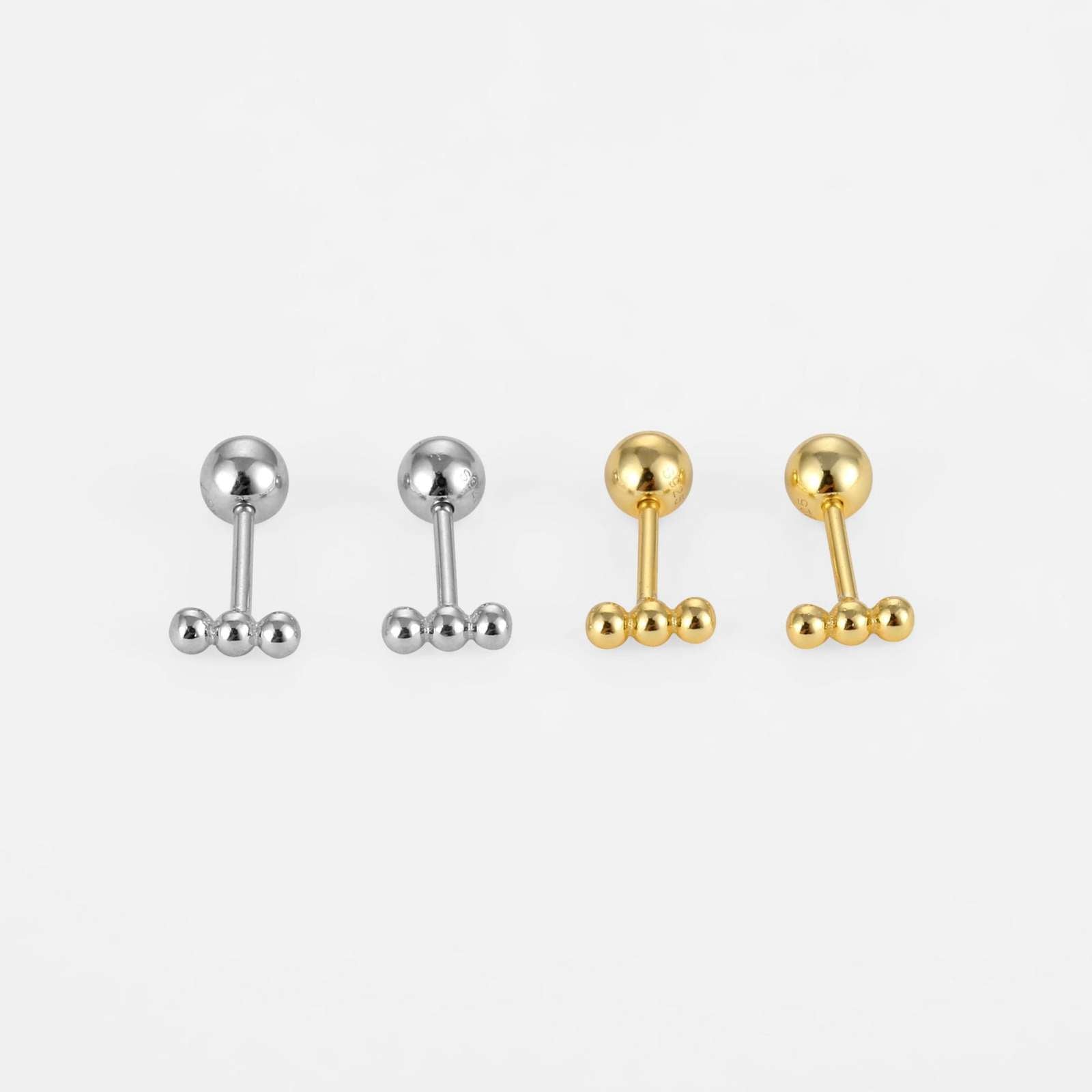 Casual Mini Three Beads 925 Sterling Screw Flat Stud Earring (Single) - Bjeul