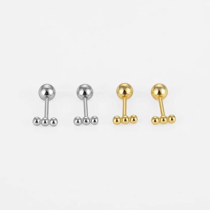 Casual Mini Three Beads 925 Sterling Screw Flat Stud Earring (Single) - Bjeul