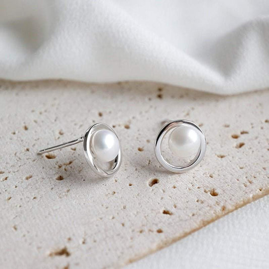 Celeste Round Natural Pearl Stud Earrings - Bjeul