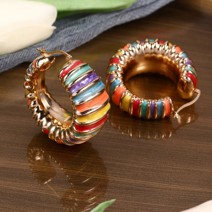 Colorful Striped Enamel Drop Earrings Unique Geometric Design For A Sophisticated Look - Bjeul