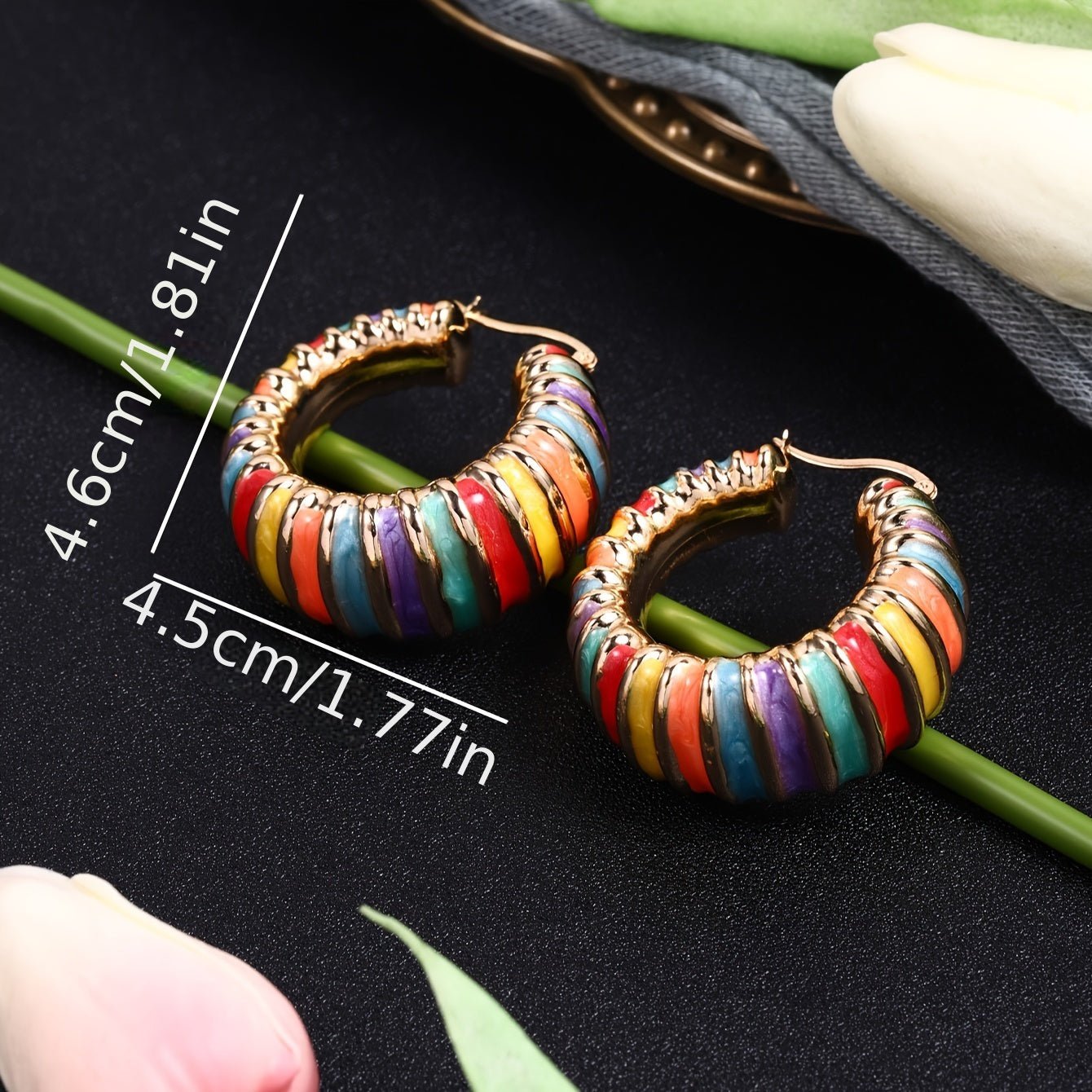 Colorful Striped Enamel Drop Earrings Unique Geometric Design For A Sophisticated Look - Bjeul