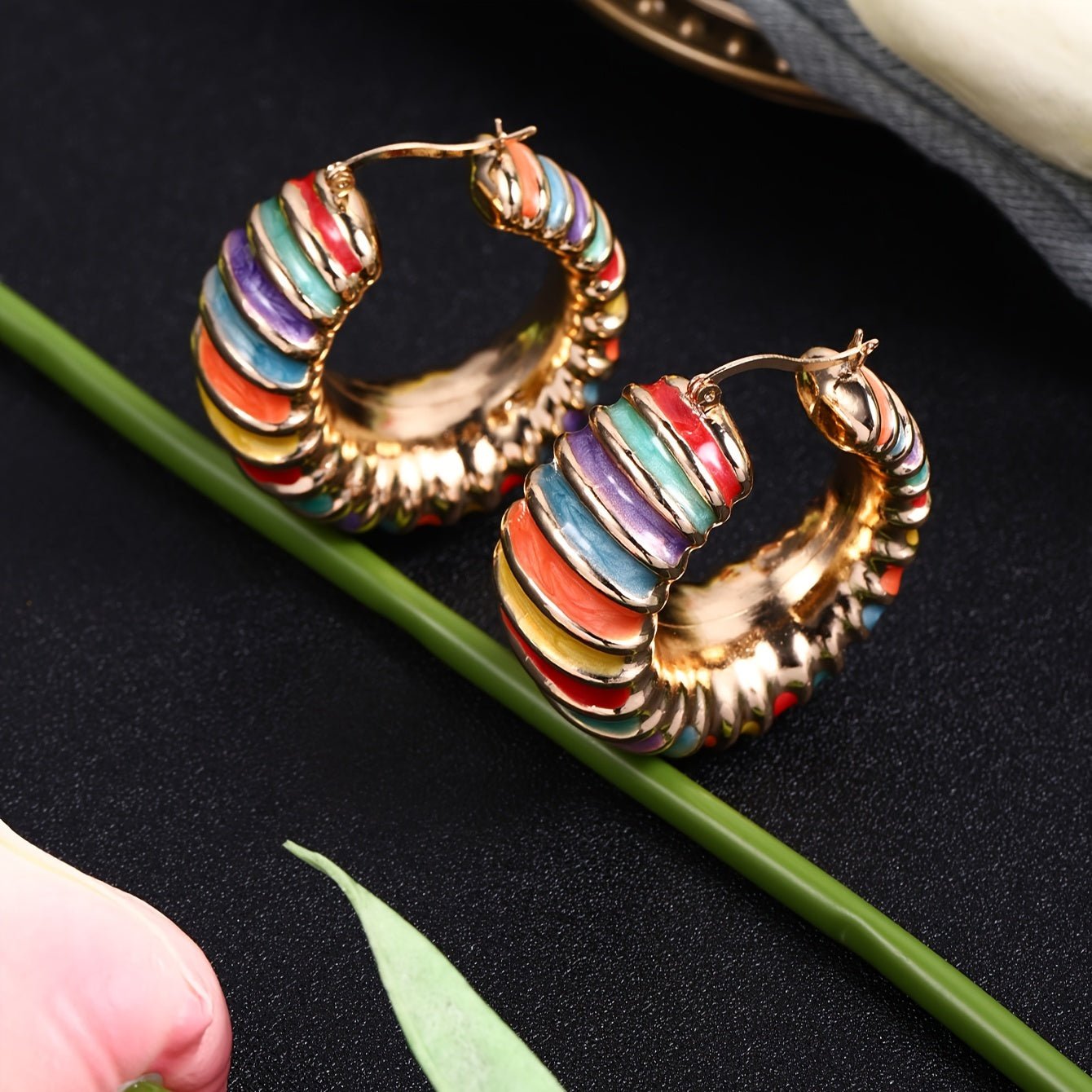 Colorful Striped Enamel Drop Earrings Unique Geometric Design For A Sophisticated Look - Bjeul