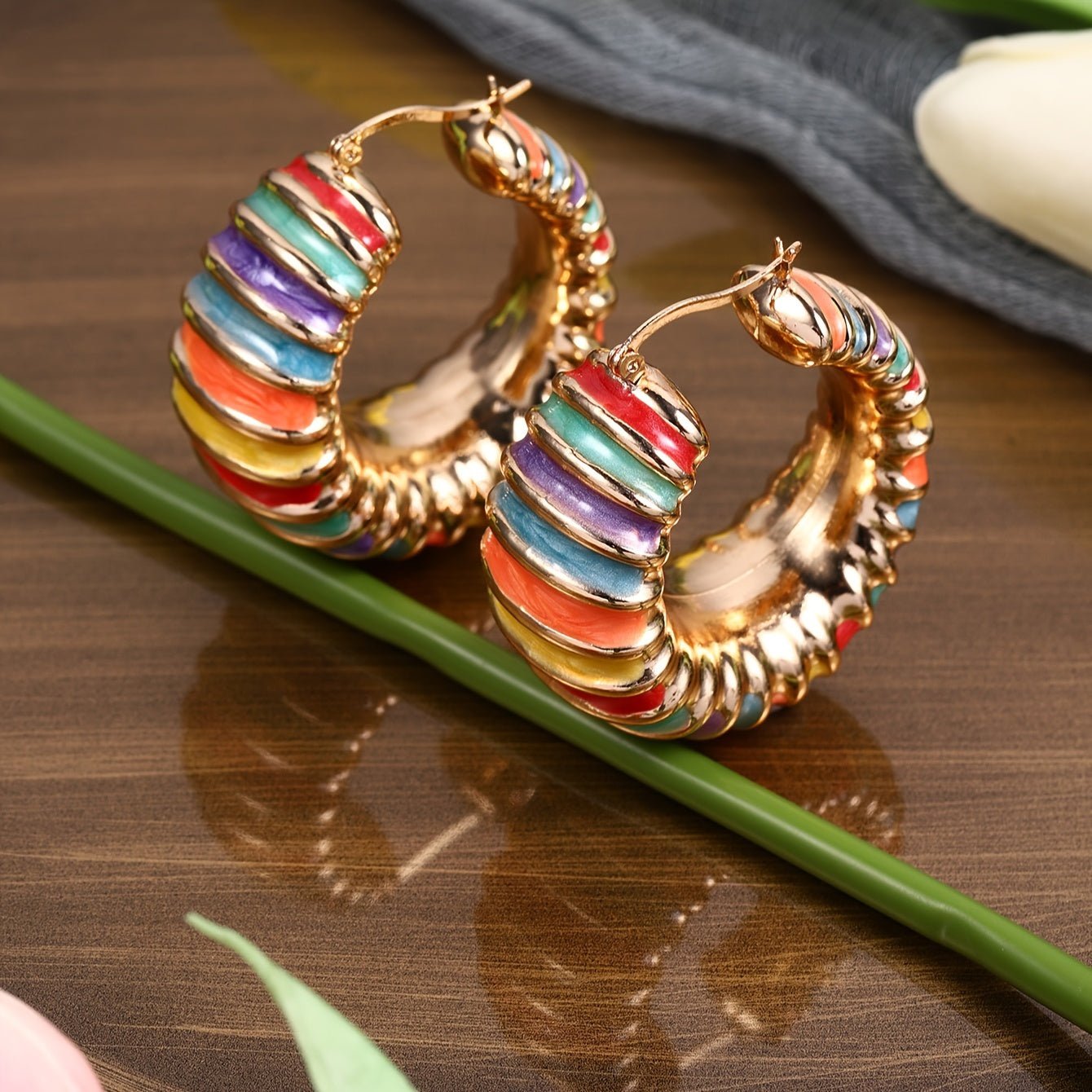 Colorful Striped Enamel Drop Earrings Unique Geometric Design For A Sophisticated Look - Bjeul