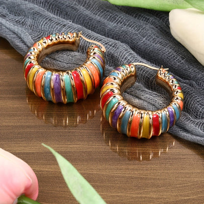 Colorful Striped Enamel Drop Earrings Unique Geometric Design For A Sophisticated Look - Bjeul