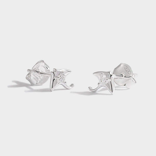 Cute CZ Ray Fish Stud Earrings - Bjeul