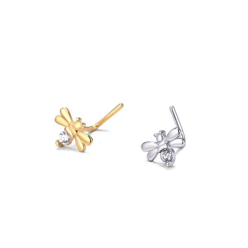 Cute Mini CZ Honey Bee L Shape Nose Stud - Bjeul