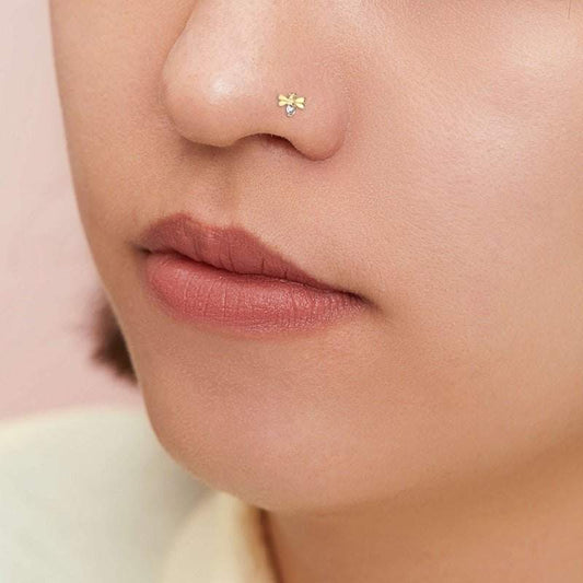 Cute Mini CZ Honey Bee L Shape Nose Stud - Bjeul