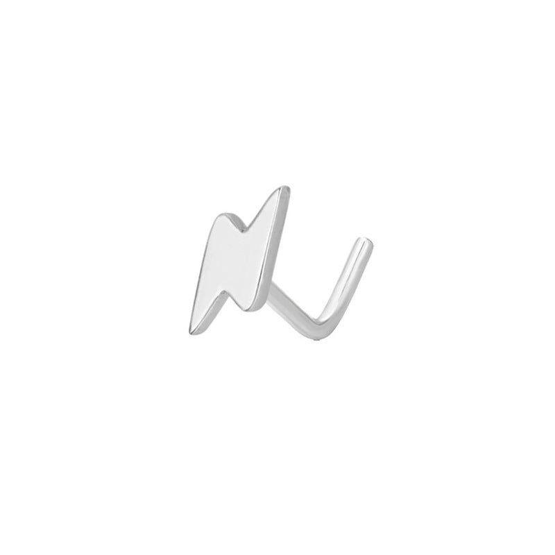 Cute Mini Lighting 925 Sterling Silver L Shape Nose Stud (Single) - Bjeul