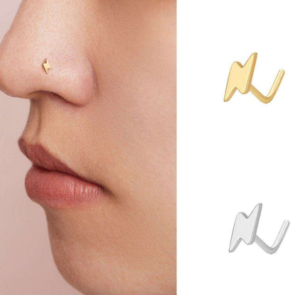 Cute Mini Lighting 925 Sterling Silver L Shape Nose Stud (Single) - Bjeul