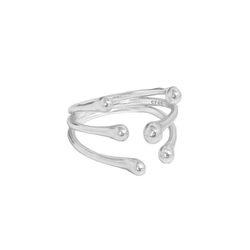 Fashion Irregular Beads Branch 925 Sterling Silver Adjustable Ring - Bjeul