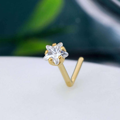 Girl Shining CZ Star 925 Sterling L Shape Nose Stud (Single) - Bjeul