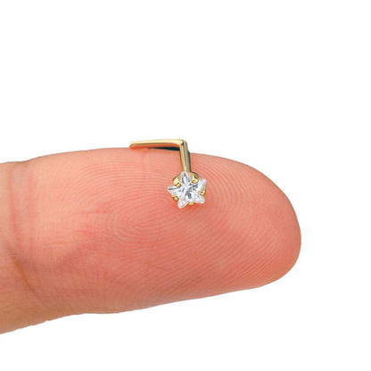 Girl Shining CZ Star 925 Sterling L Shape Nose Stud (Single) - Bjeul