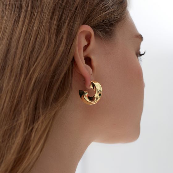 Gold Hoops - Twisted C Shape Hoop Earrings - Bjeul