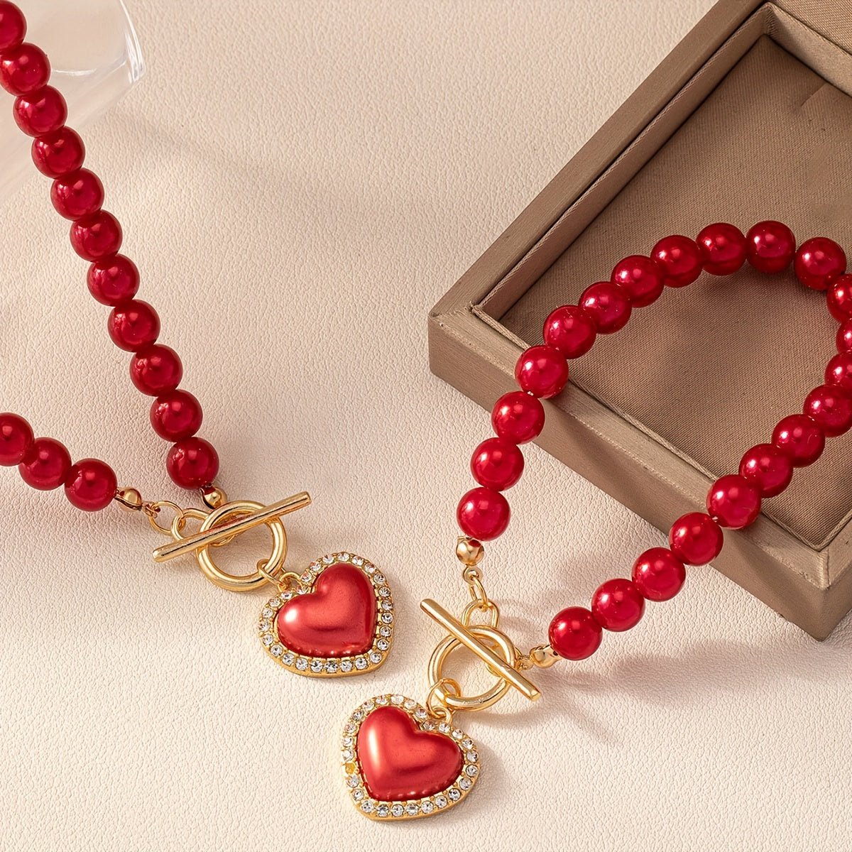 Heart - Shaped Imitation Pearl Beaded Jewelry Set - Timeless, Stylish, and Elegant Necklace and Bracelet Combo for Women - Bjeul