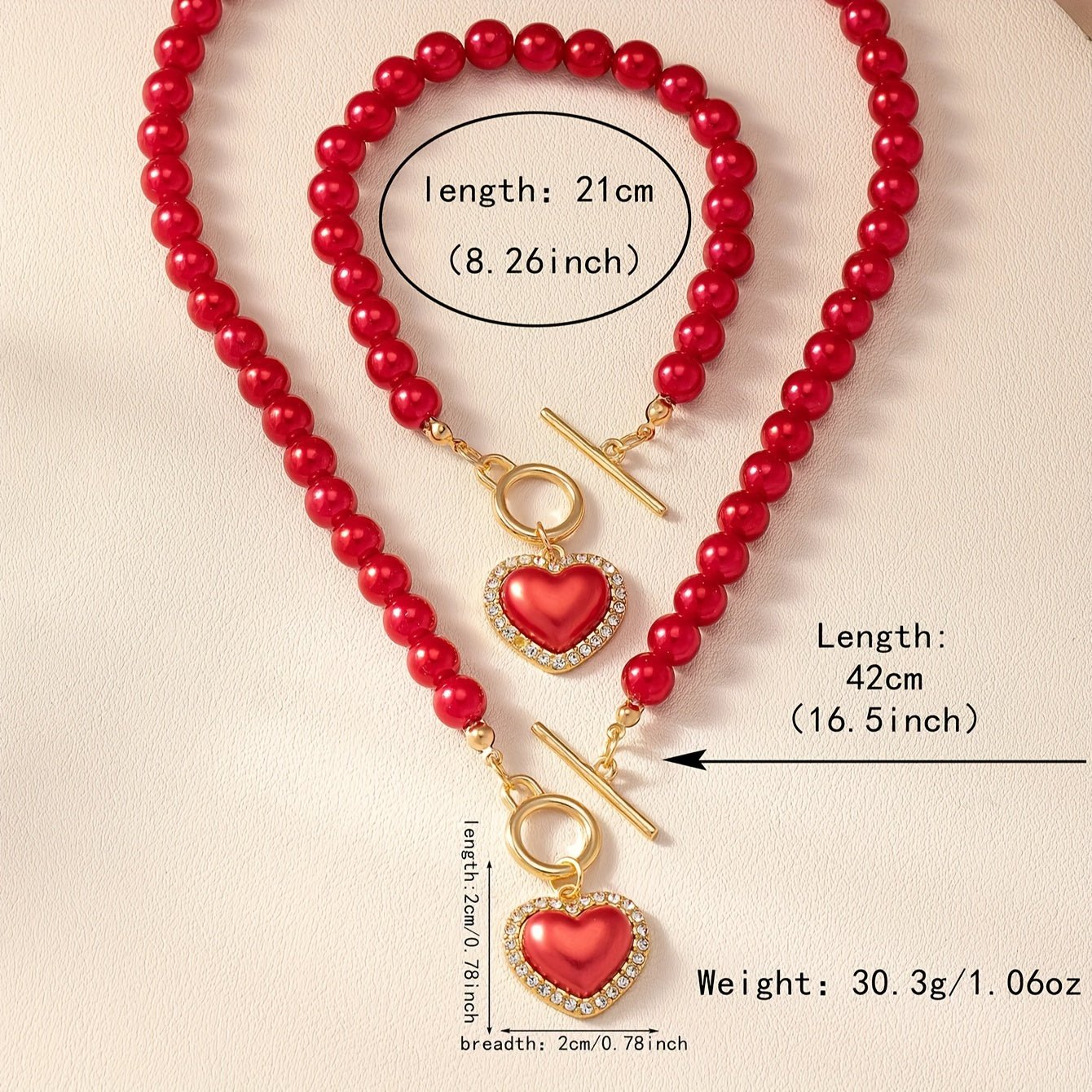 Heart - Shaped Imitation Pearl Beaded Jewelry Set - Timeless, Stylish, and Elegant Necklace and Bracelet Combo for Women - Bjeul