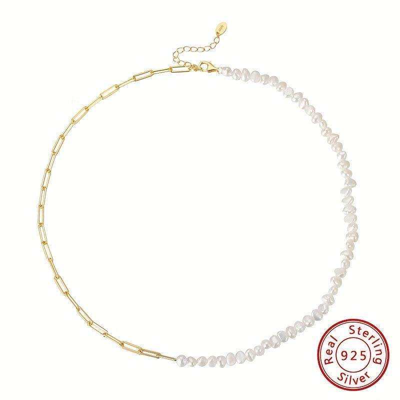 Paper Clip Link Chain With Freshwater Pearl Necklace - Bjeul