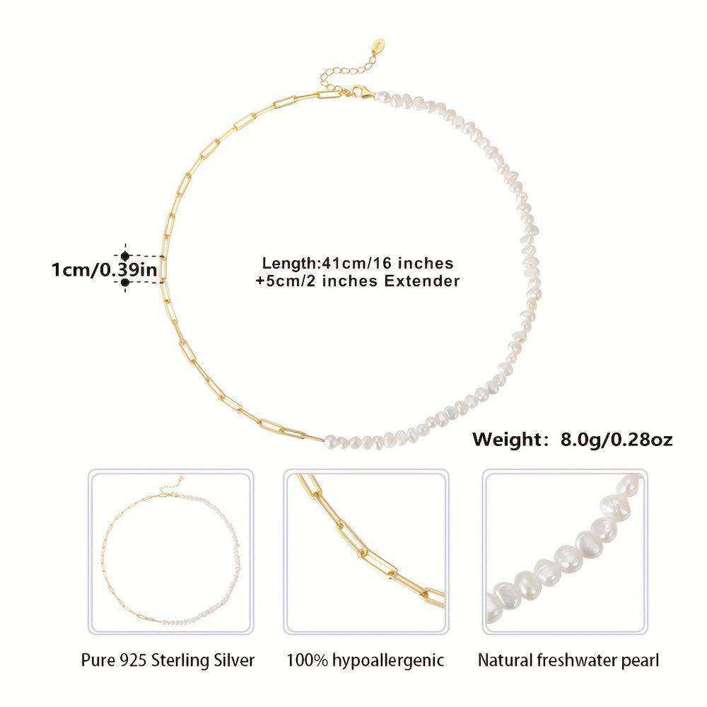 Paper Clip Link Chain With Freshwater Pearl Necklace - Bjeul