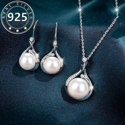 Pearl Droplets Necklace and Earrings - Bjeul