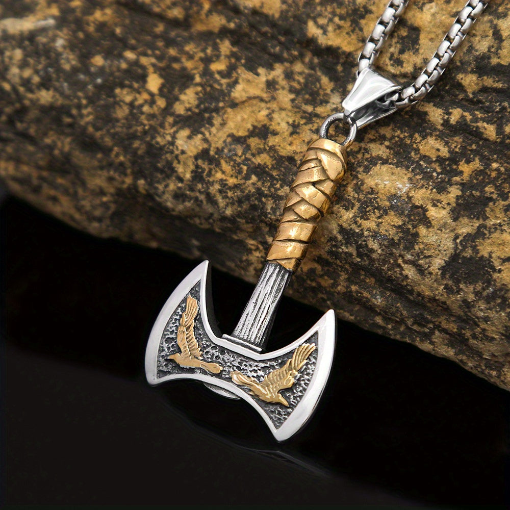 1pc Viking Crow DoubleSided Axe Titanium Steel Pendant Necklace  Unique Funky Jewelry for Men with Retro Style  Durable Hypoallergenic and NickelFree