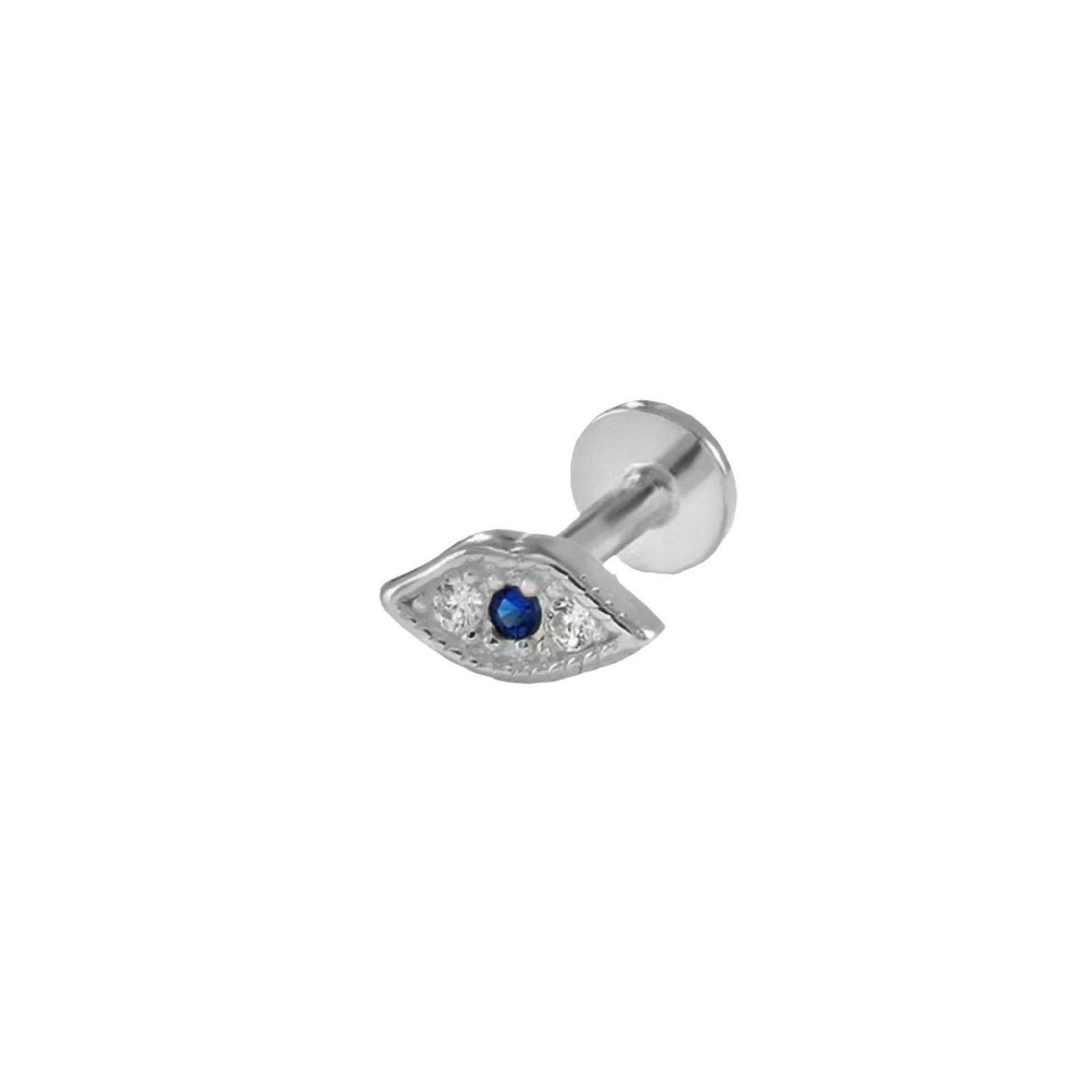 Punk Fashion Blue Evil Eyes 925 Sterling Screw Flat Stud Earring (Single) - Bjeul