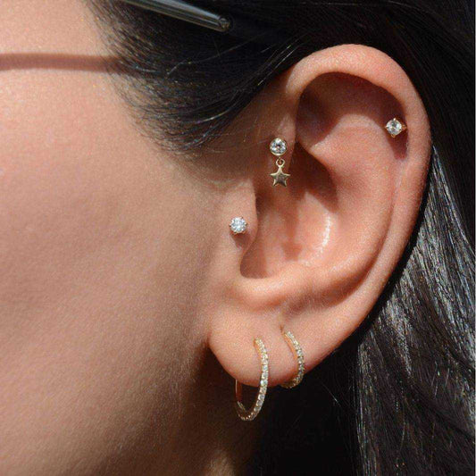 Simple Four Claw Round CZ 925 Sterling Silver Screw Flat Ear Bone Earring (Single) - Bjeul