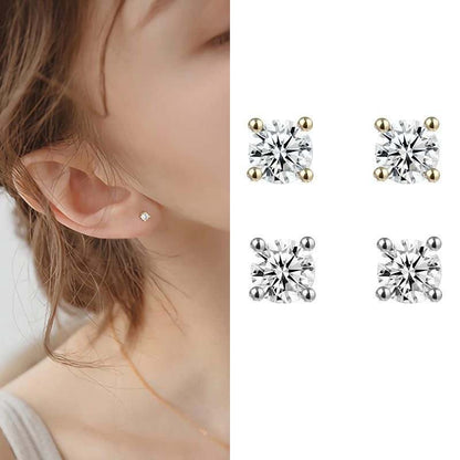 Simple Four Claw Round CZ 925 Sterling Silver Screw Flat Ear Bone Earring (Single) - Bjeul