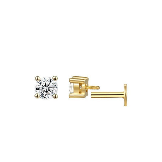 Simple Four Claw Round CZ 925 Sterling Silver Screw Flat Ear Bone Earring (Single) - Bjeul