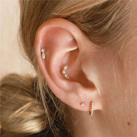 Simple Round Oval White CZ 925 Sterling Silver Screw Flat Ear Bone Earring (Single) - Bjeul