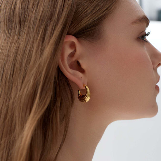 Gold Hoop Earrings - Stripe Hoop Earrings | Bjeul