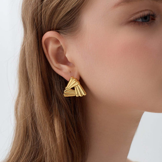 Gold Studs - Triangle Statement Stud Earrings | Bjeul