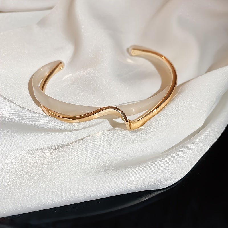 Wave Shape Cuff Bangle Inlaid Faux Pearl, Women's Minimalist Style Jewelry - Bjeul