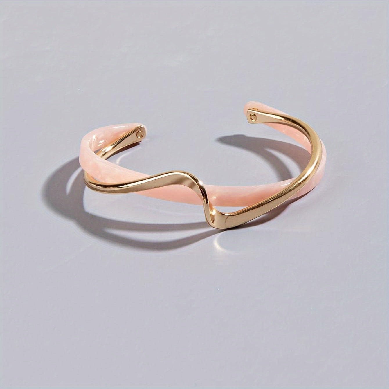 Wave Shape Cuff Bangle Inlaid Faux Pearl, Women's Minimalist Style Jewelry - Bjeul