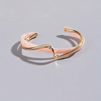 Wave Shape Cuff Bangle Inlaid Faux Pearl, Women's Minimalist Style Jewelry - Bjeul