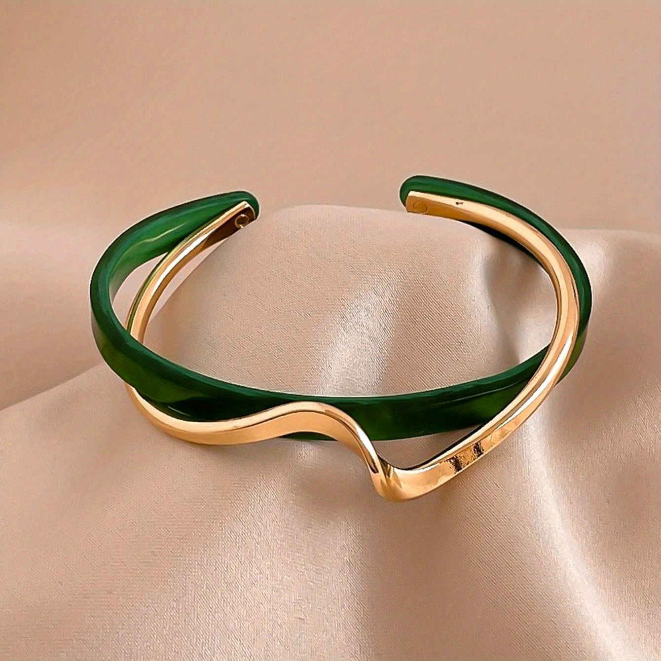 Wave Shape Cuff Bangle Inlaid Faux Pearl, Women's Minimalist Style Jewelry - Bjeul