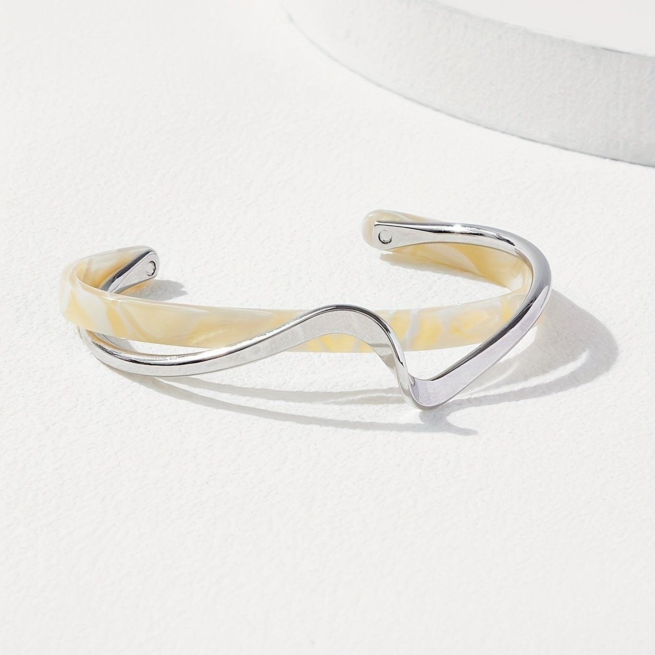 Wave Shape Cuff Bangle Inlaid Faux Pearl, Women's Minimalist Style Jewelry - Bjeul