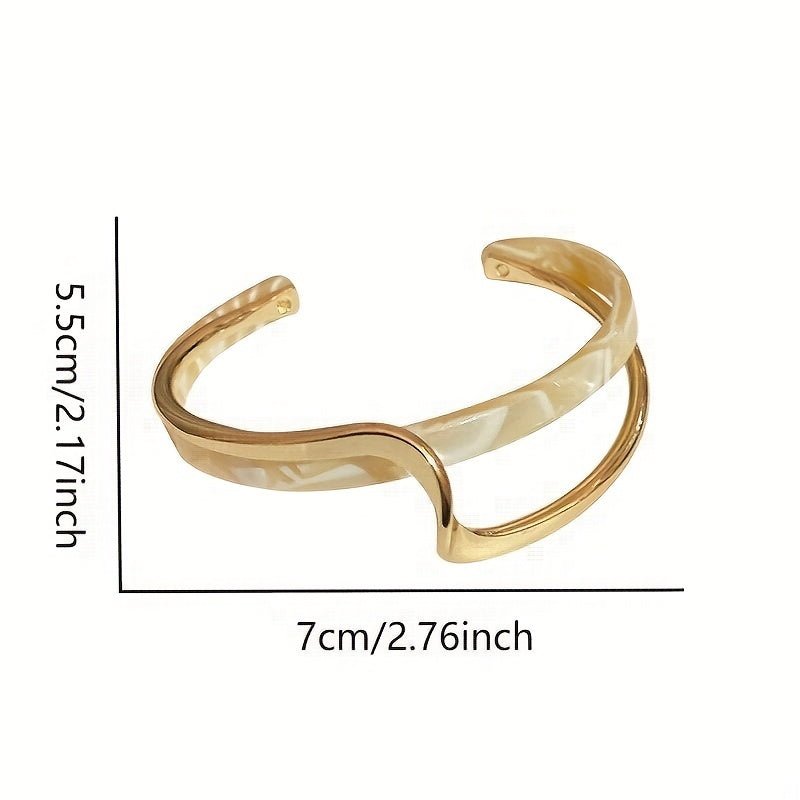 Wave Shape Cuff Bangle Inlaid Faux Pearl, Women's Minimalist Style Jewelry - Bjeul