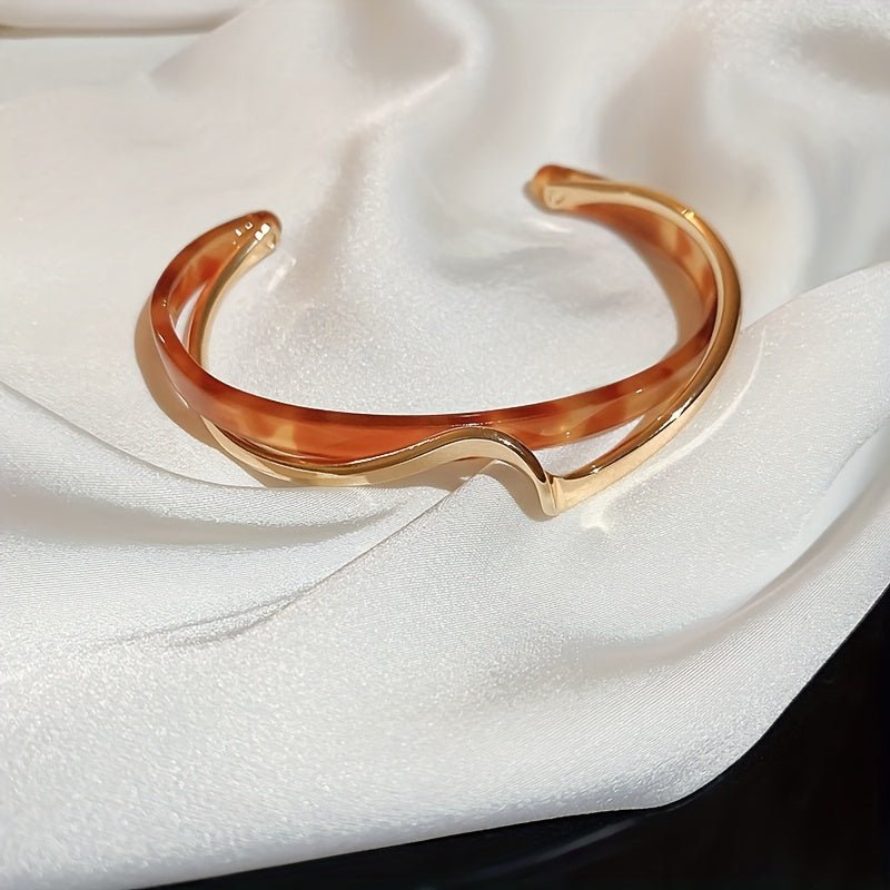 Wave Shape Cuff Bangle Inlaid Faux Pearl, Women's Minimalist Style Jewelry - Bjeul