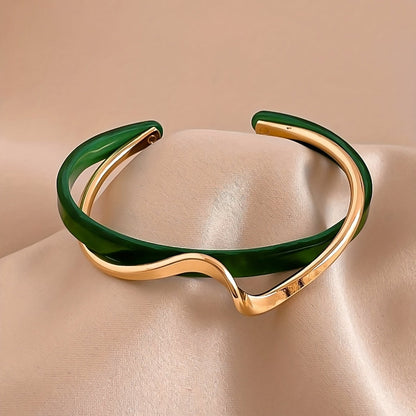 Wave Shape Cuff Bangle Inlaid Faux Pearl, Women's Minimalist Style Jewelry - Bjeul