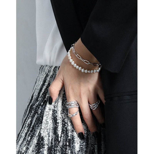 Women Irregular Natural Pearls 925 Sterling Silver Bracelet - Bjeul