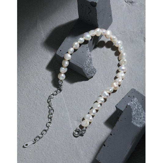 Women Irregular Natural Pearls 925 Sterling Silver Bracelet - Bjeul