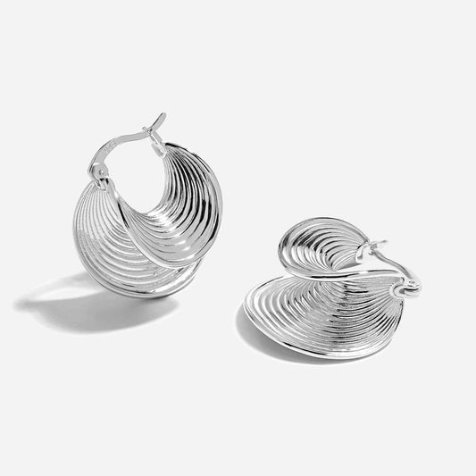 Women Irregular Thread Shell 925 Sterling Silver Hoop Earrings - Bjeul